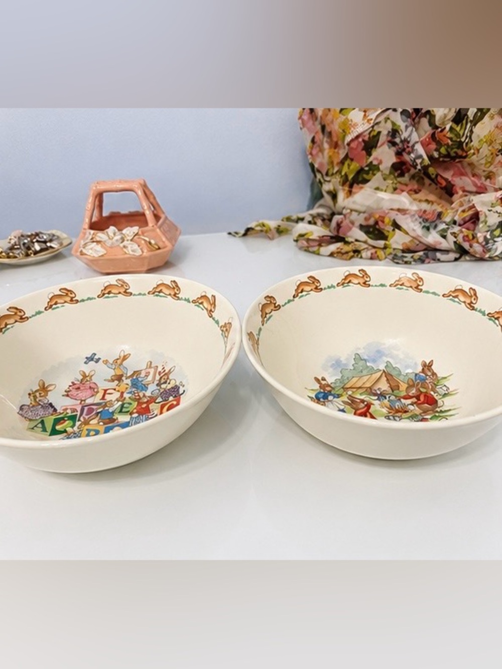 Vintage Royal Doulton Bunnykins Cereal Bowls Set of 2 – ABC Blocks & Camping